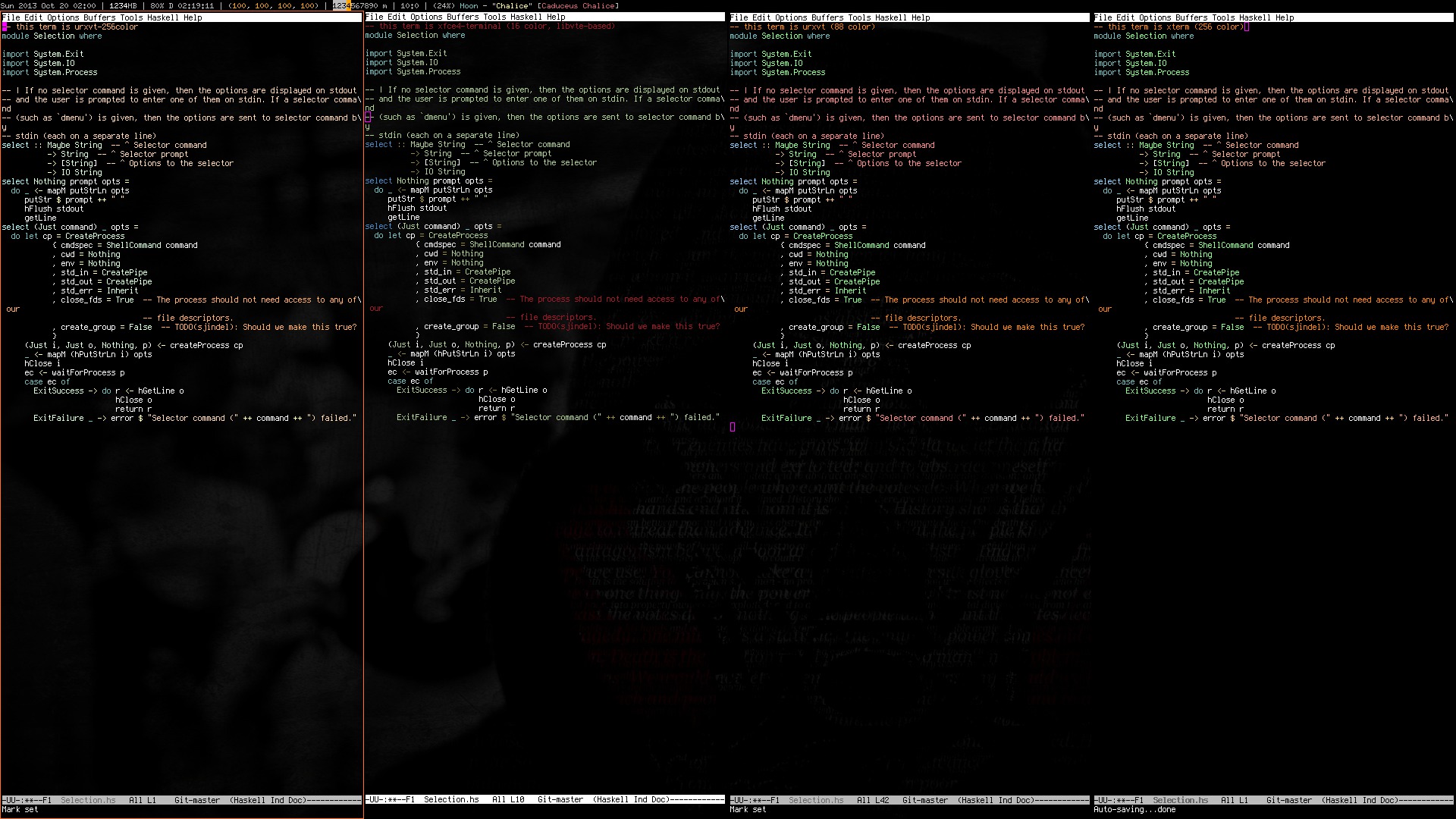 xterm (256) versus xfce4-terminal (16 color, libvte) versus urxvt-88 versus urxvt0256